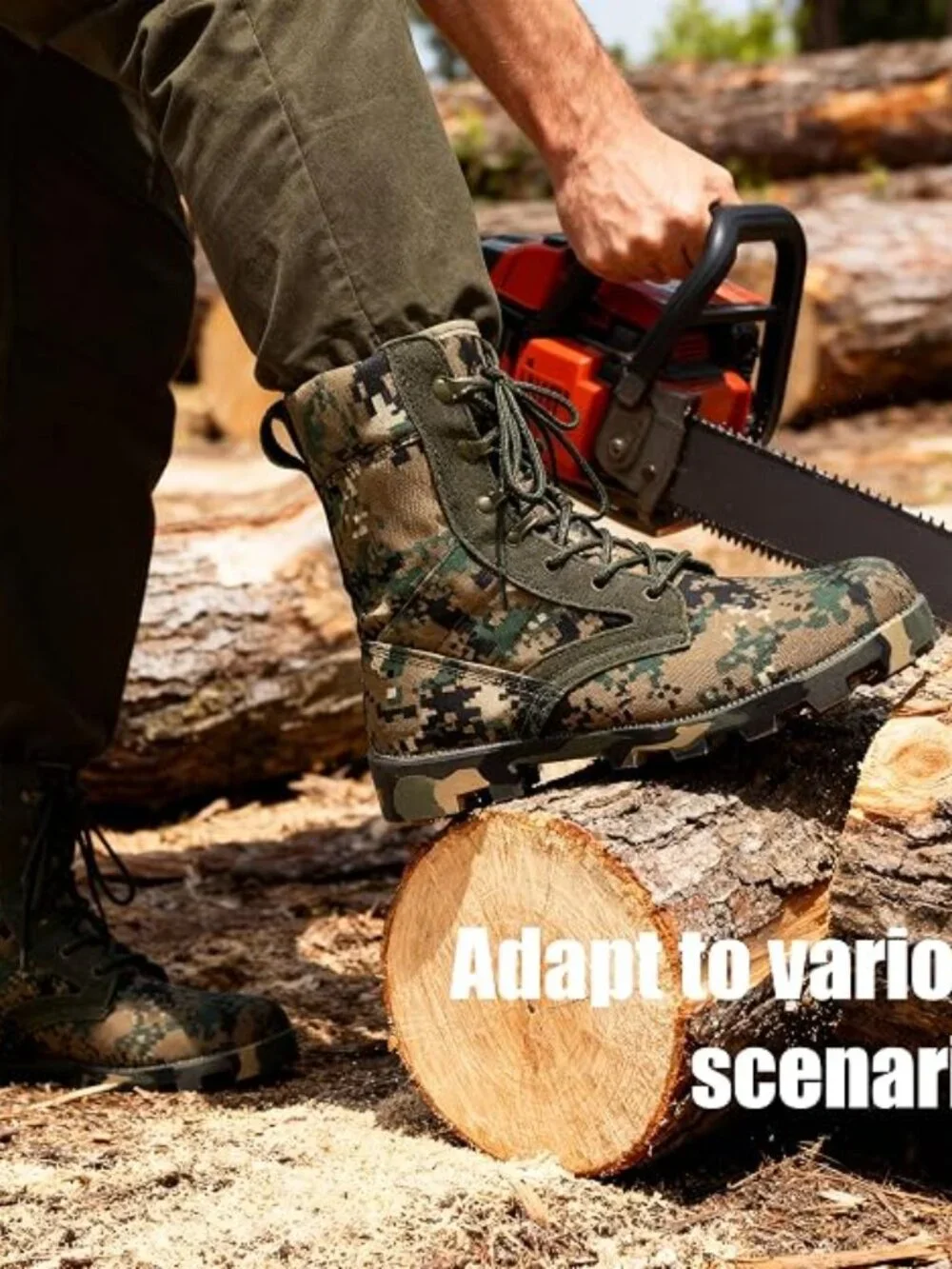 Military Tactical Boots for Work, Green Camo Lace-Up for Men